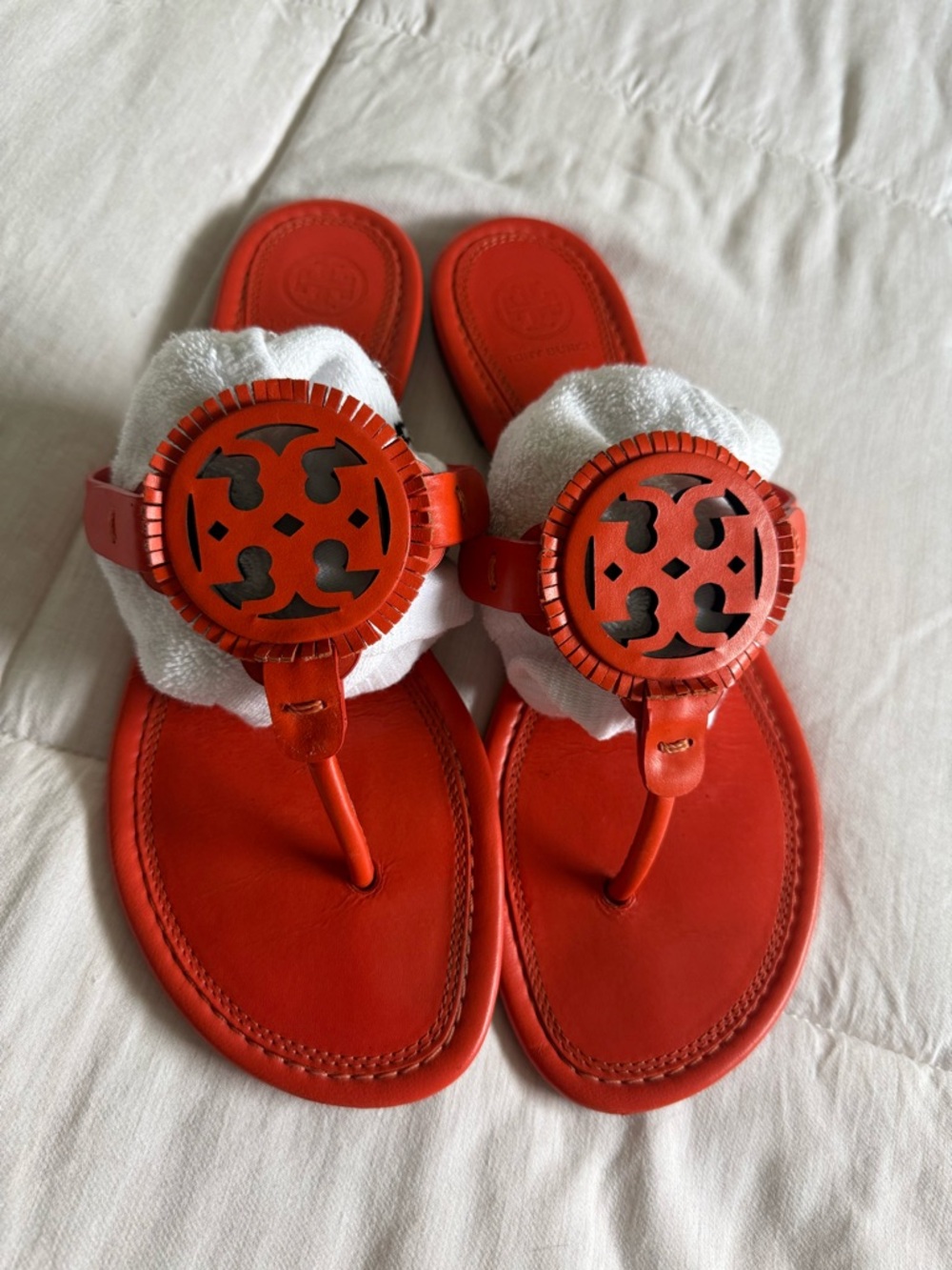 Tory Burch Orange Leather Logo Thong Sandals 8m